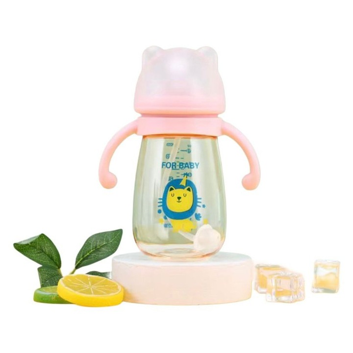 Cana cu tetina si cu manere pentru bebelusi 300ml 6luni+ Roz