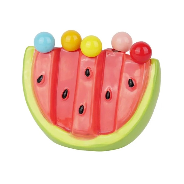 Vidám desszertkészlet tárolóedénnyel, görögdinnye design, rozsdamentes acél evőeszközök, gyerekbarát