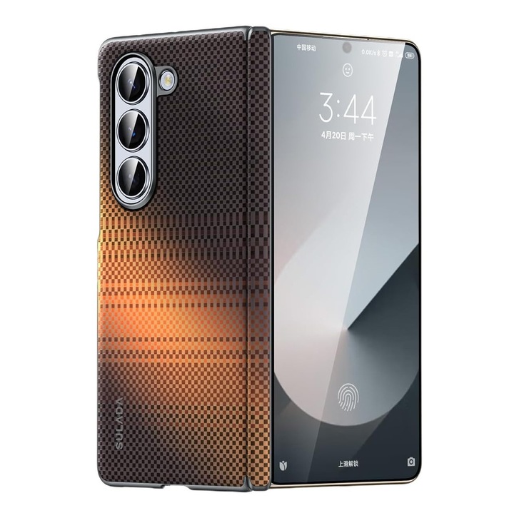 Калъф за телефон SULADA, съвместим със Samsung Galaxy Z Fold 7, оранжев, от арамидни влакна, удароустойчив