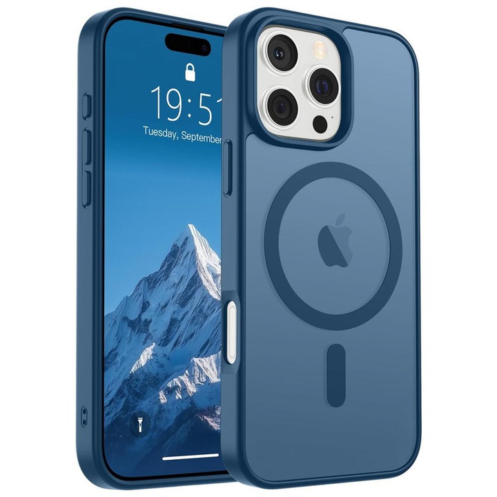 Калъф за телефон, съвместим с iPhone 12 Pro, военна защита, матов дизайн, син