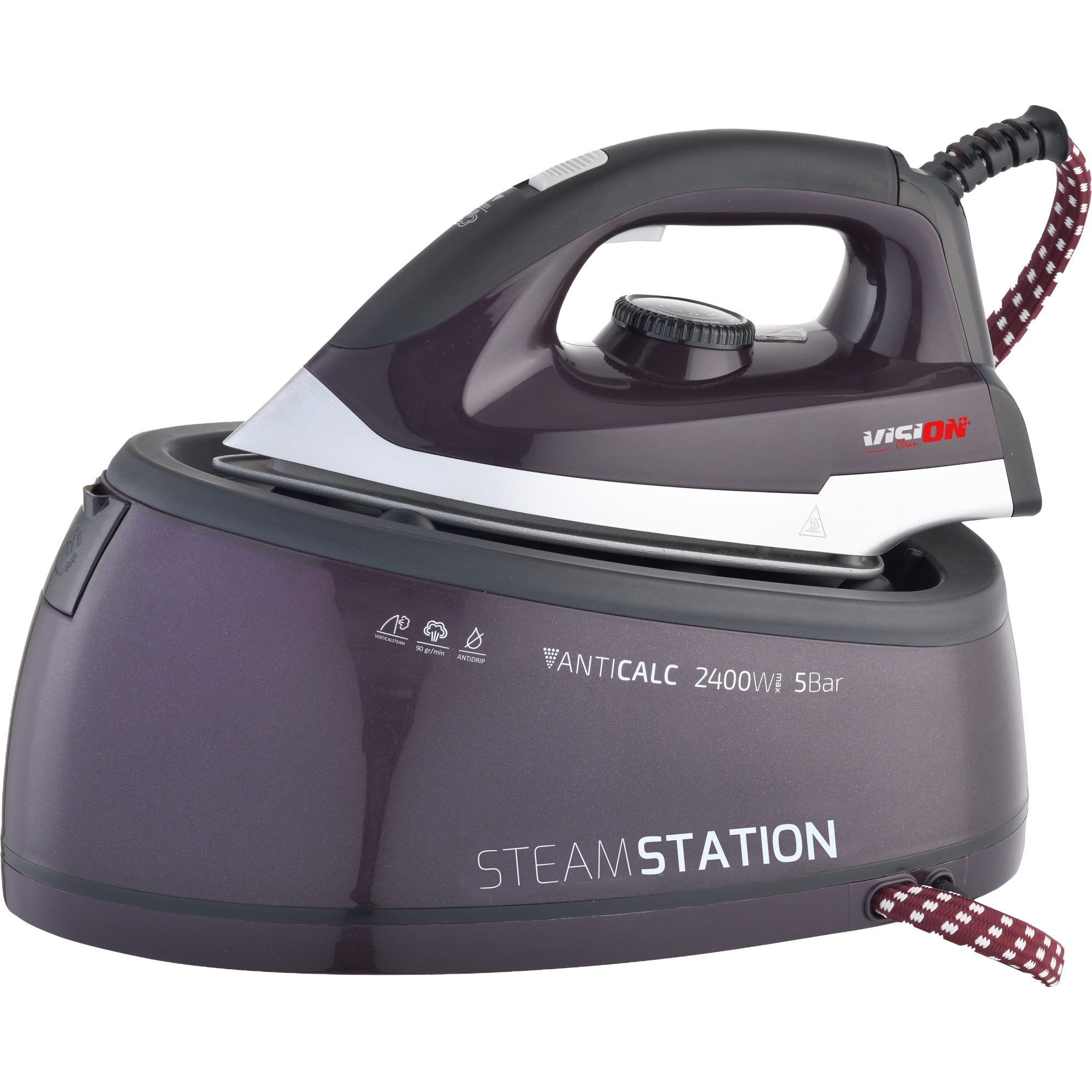 Statie de calcat Vision Clean VSCA01A, 2400W, 1.8l, 90 g/min, 5 bar, Talpa ceramica, Protectie supraincalzire, Functie auto-curatare, Negru/Argintiu