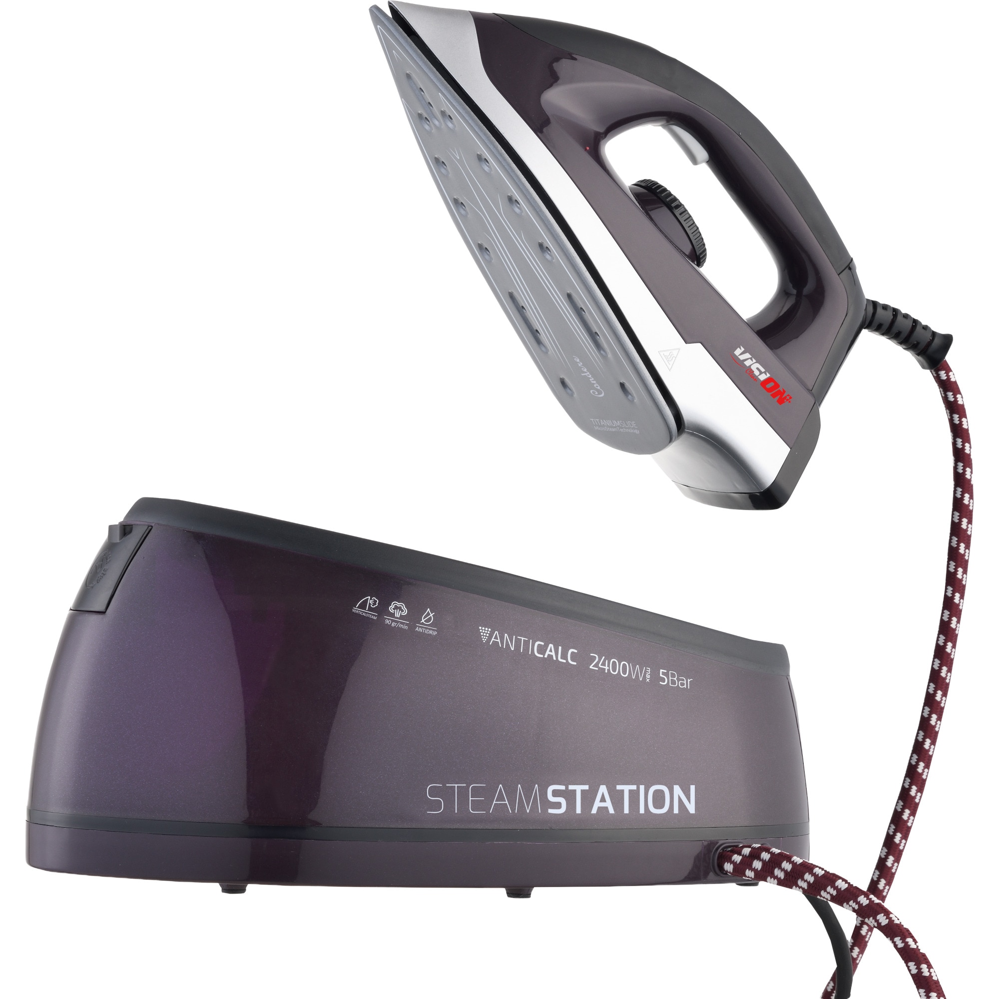 Statie de calcat Vision Clean VSCA01A, 2400W, 1.8l, 90 g/min, 5 bar, Talpa ceramica, Protectie supraincalzire, Functie auto-curatare, Negru/Argintiu