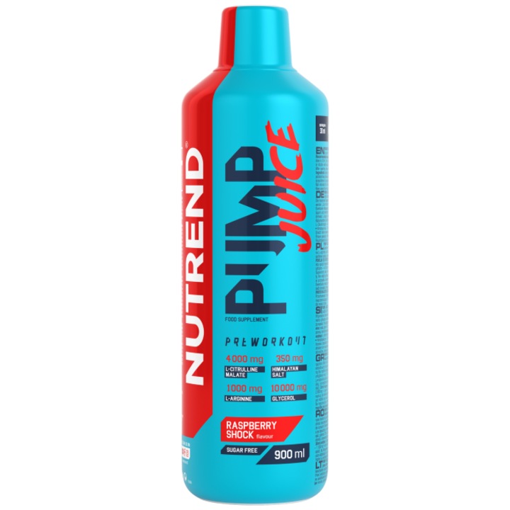 Pre-Workout fara cofeina, Pump Juice 900ml Nutrend, aroma zmeura