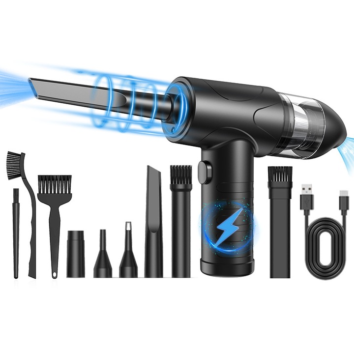 Suflanta fara fir, 50000 RPM, 3 viteze ajustabile, 9000 mAh, negru