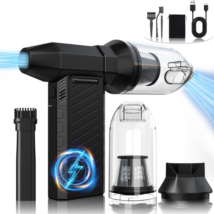 Suflanta si aspirator portabil, 50000 RPM, 3 viteze ajustabile, 9000 mAh, negru, set cu 5 accesorii