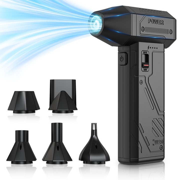 Suflanta si aspirator portabil, 50000 RPM, 5 accesorii, negru