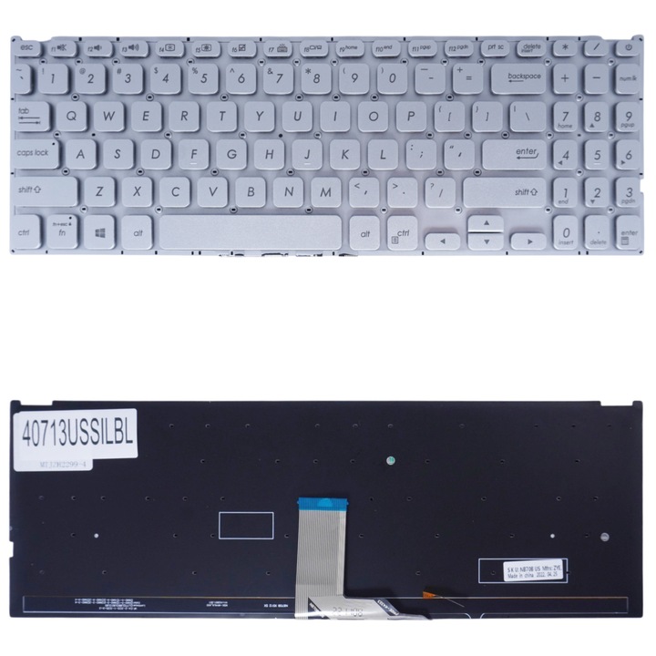Tastatura laptop set pentru Asus VivoBook 15 X512DA, iluminare de fundal, argintie, dimensiuni variate