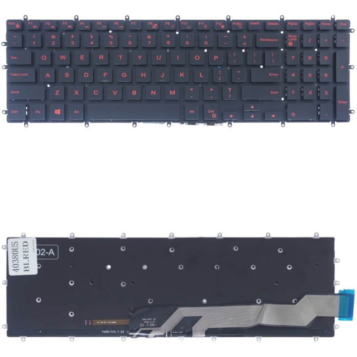 Tastatura laptop Dell Inspiron 3585, iluminare rosie, model P75F, set