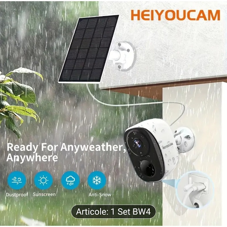 Camera de supraveghere exterior HEIYOUCAM 3MP, panou solar, vedere ...