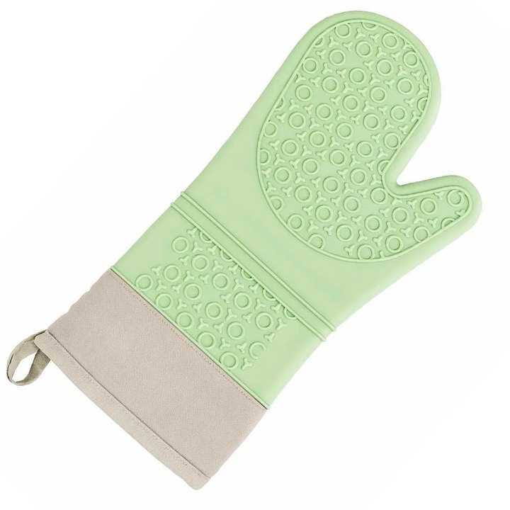 Pufo Cuisine szilikon sütőkesztyű grillezéshez vagy sütőhöz, bélelt, 35 cm, világoszöld