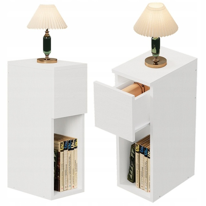 Noptiera alba cu raft, stil modern loft pentru dormitor Rebiko