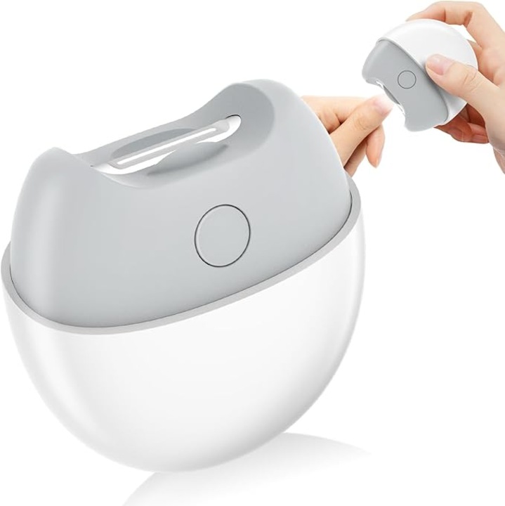2 az 1-ben elektromos automata körömvágó, világítással, 2 sebességfokozattal, mágneses fedéllel, körömdarabok tárolóval, USB-ről tölthető, fehér