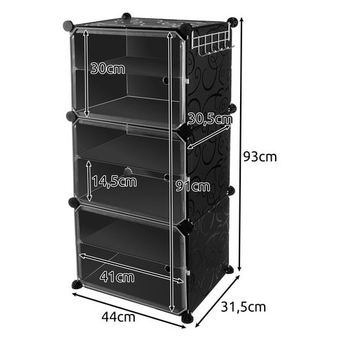 Raft Modular pentru Pantofi, 6 Etaje, 93/31/44 cm, Usi Transparente ...