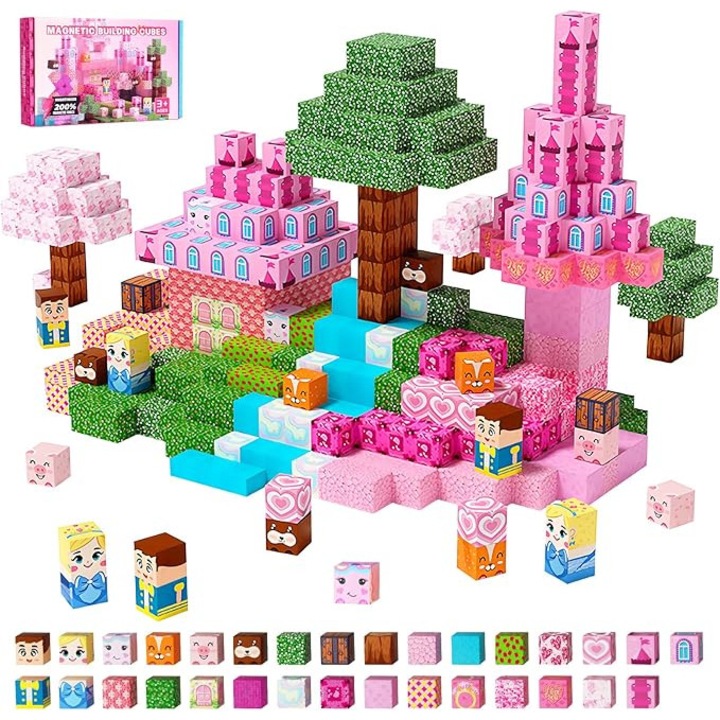 Mágneses építőelemek, 150 mágneses darab, érzékszervi játék gyerekeknek, 3 évesnél idősebb gyermekek számára alkalmas, mérete 0, 8 hüvelyk, rózsaszín