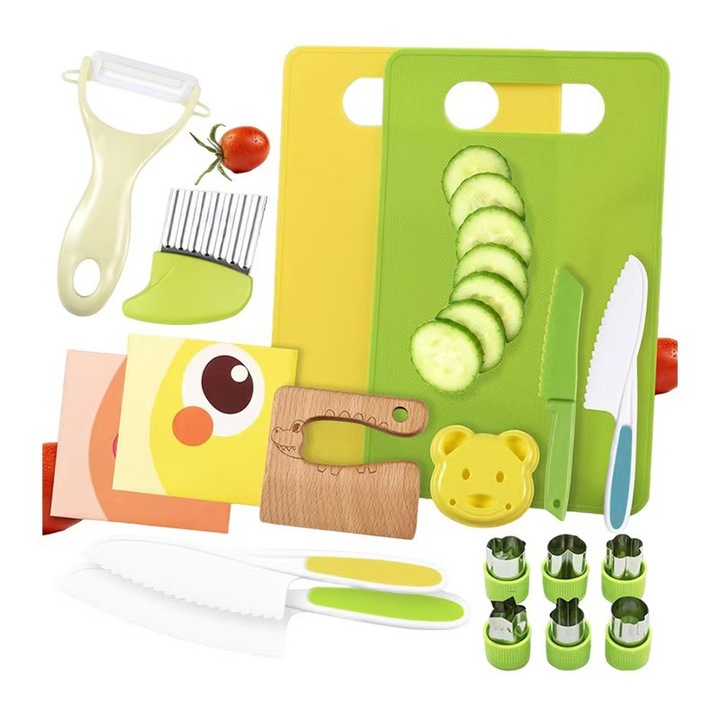Gyerek konyhai játék szett, 18 darabos szett, igazán gyermekbarát műanyag szakácseszközök főzéshez