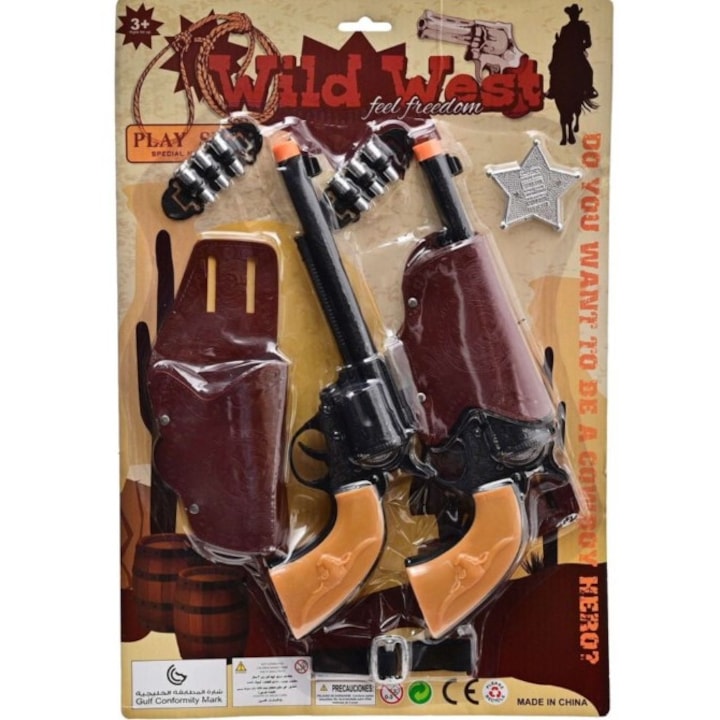 Set jucărie cowboy cu 2 arme și toc, Toy Toy Toy