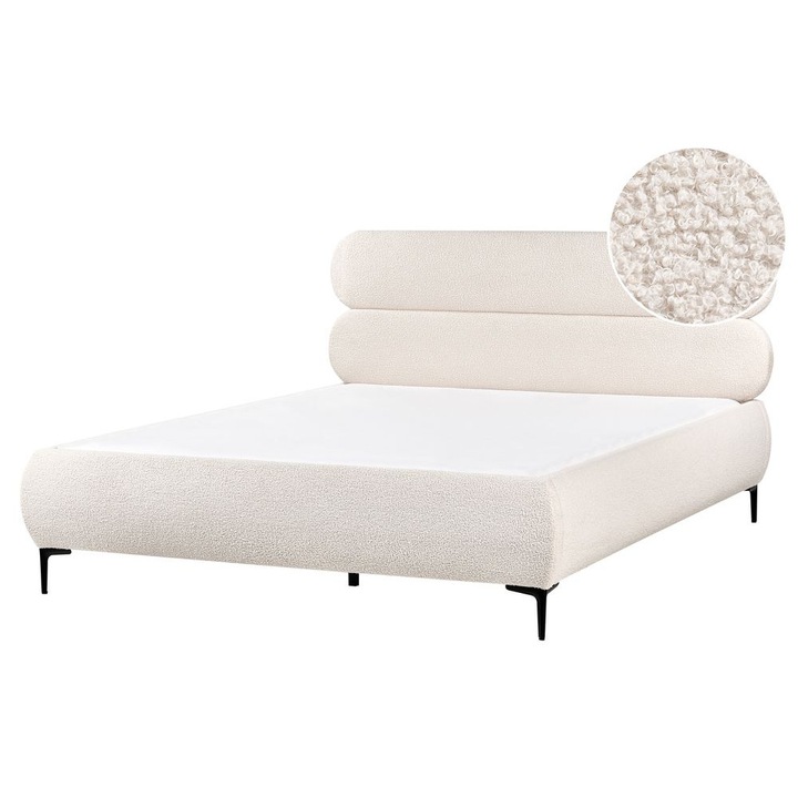 Pat cu lamele Boucle Lessay 160 x 200 cm Alb-murdar