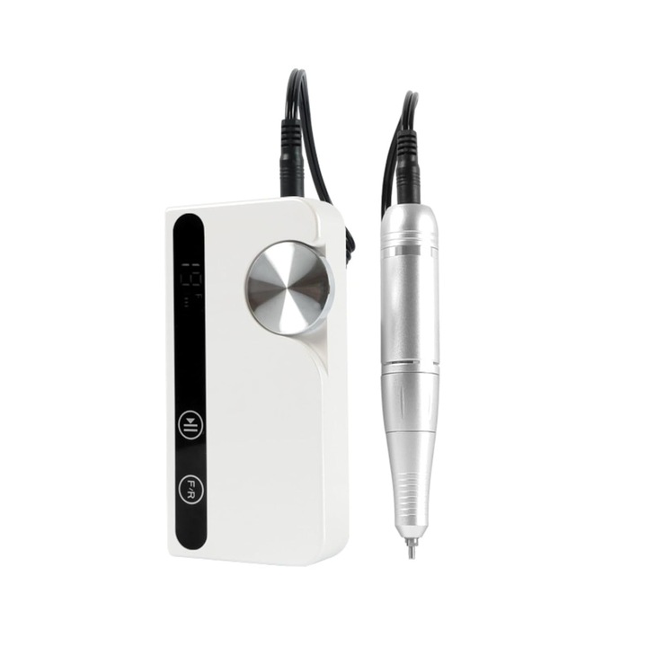 Pila de unghii electrica profesionala, 45.000 RPM, 6 capete de frezare, incarcare rapida, portabil, alb