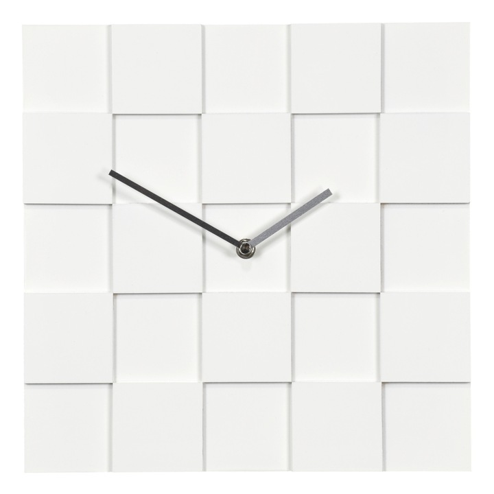 Ceas de perete KUBI, 30x30 cm, alb, MDF, design minimalist