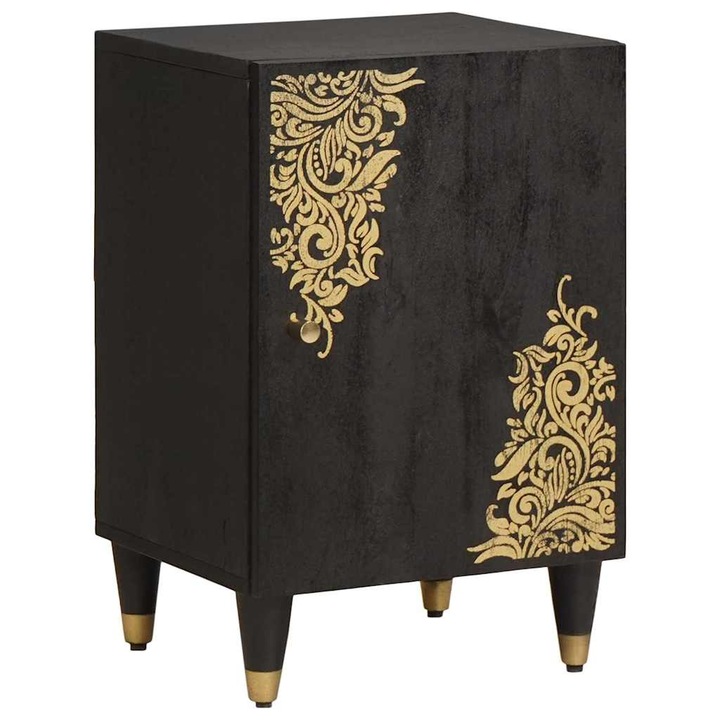 Dulap de Baie vidaXL, cu usa Negru 38 x 33 x 58 cm Lemn de mango solid