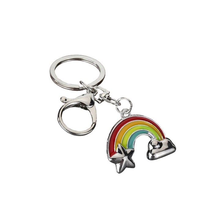 Breloc Pandantiv Curcubeu, din Aliaj, Multicolor si Argintiu