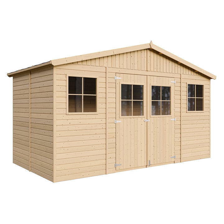 Sopron de gradina din lemn Timbela M332 cu podea - 246 x 220 x 418 cm / 8 m2