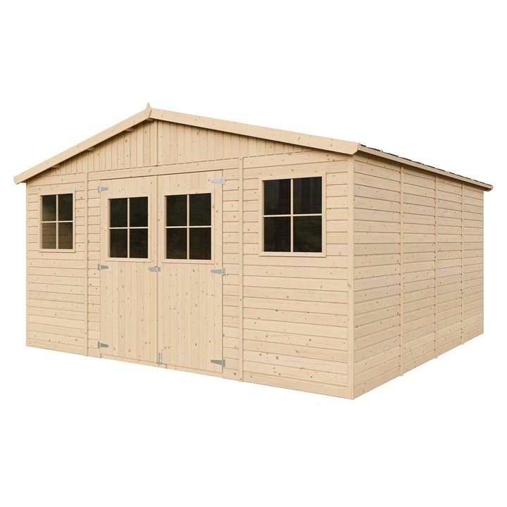 Fa kerti fészer impregnált padlóval - Ma 246 x 418 x 420 cm / 16 m² - M330+M330G