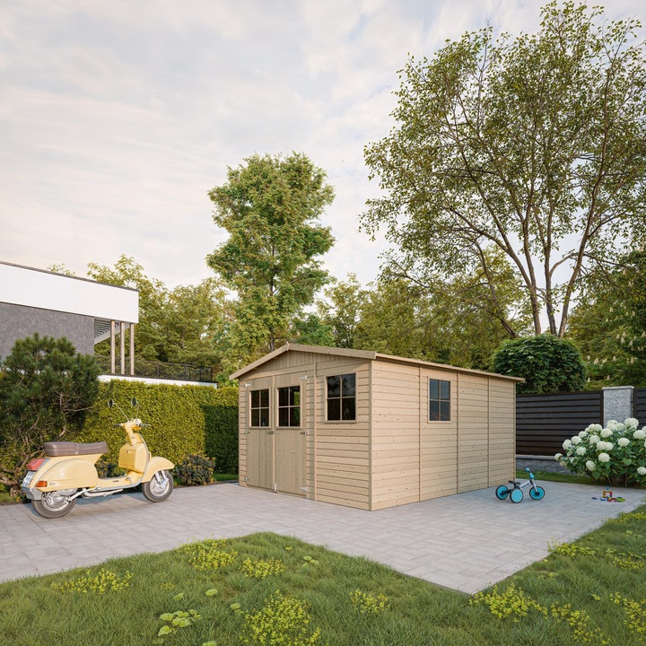 Sopron de gradina din lemn Timbela M336 - A226 x 324 x 416 cm / 12 m2