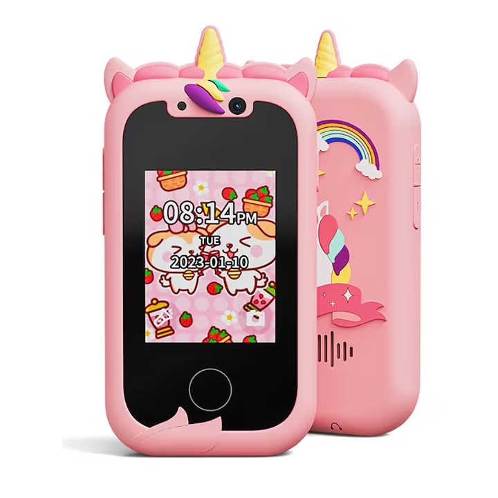 OVERTANG multifunkcionális okostelefon gyerekeknek, rózsaszín, kettős kamerával, oktató játékokkal, 3+ év
