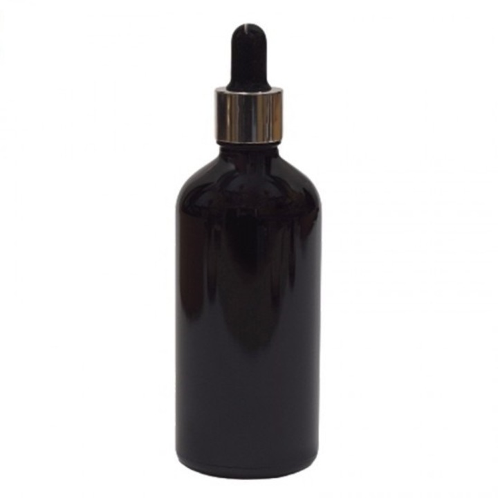 Sticla neagra cu pipeta, capac pipeta argintiu/cauciuc negru, 100ml