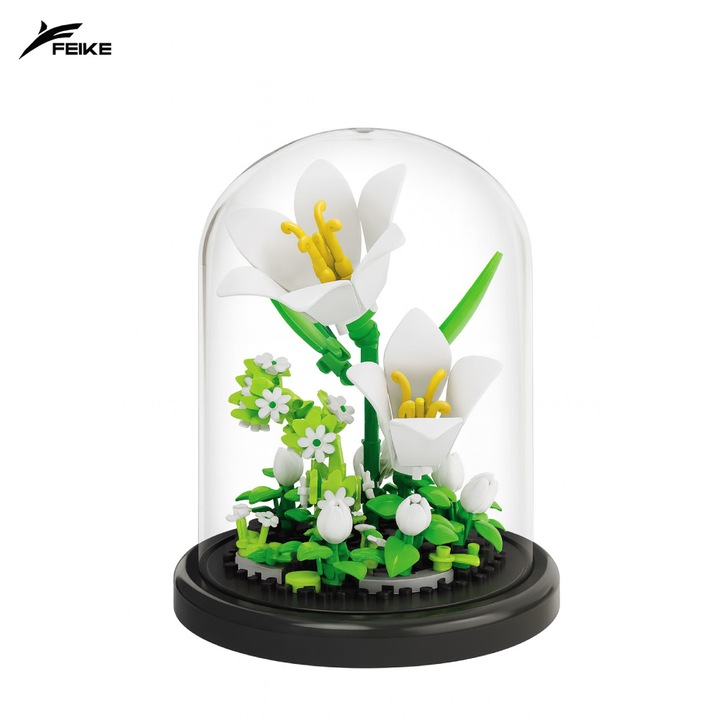 Комплект блокове за конструиране Feike - Бели лилии (Lily), 162 части, със защитен капак (дисплей), креативен подарък