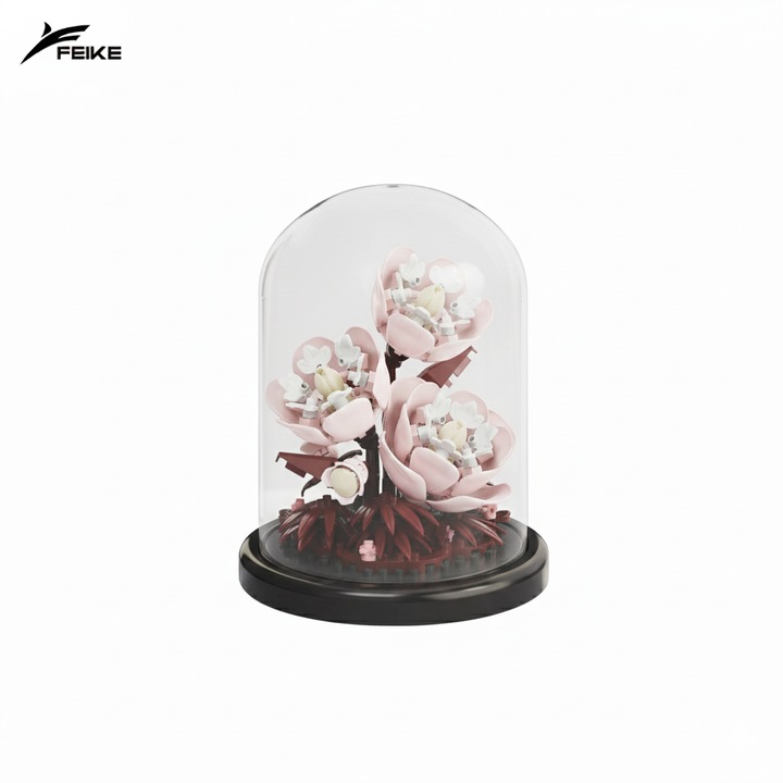 Комплект строителни блокчета Feike Розов божур – 167 части, сглобяем флорален модел, дисплей с включен капак