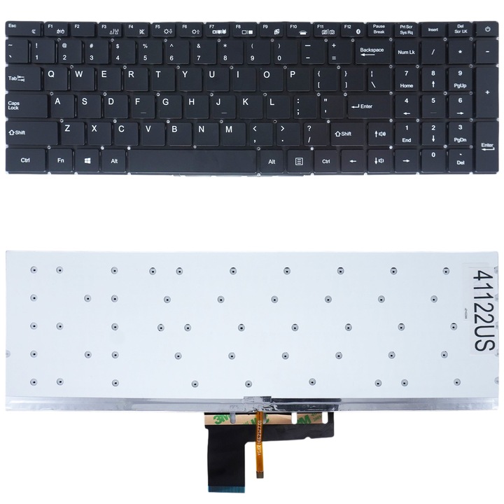 Laptop billentyűzet keret nélkül, háttérvilágítással, fekete, készlet HiPaa S5, MB3501034, XK-HS300, F0006-034, MB3501021, XK-HS197, MB3661004, YXT-NB93-134 modellekhez