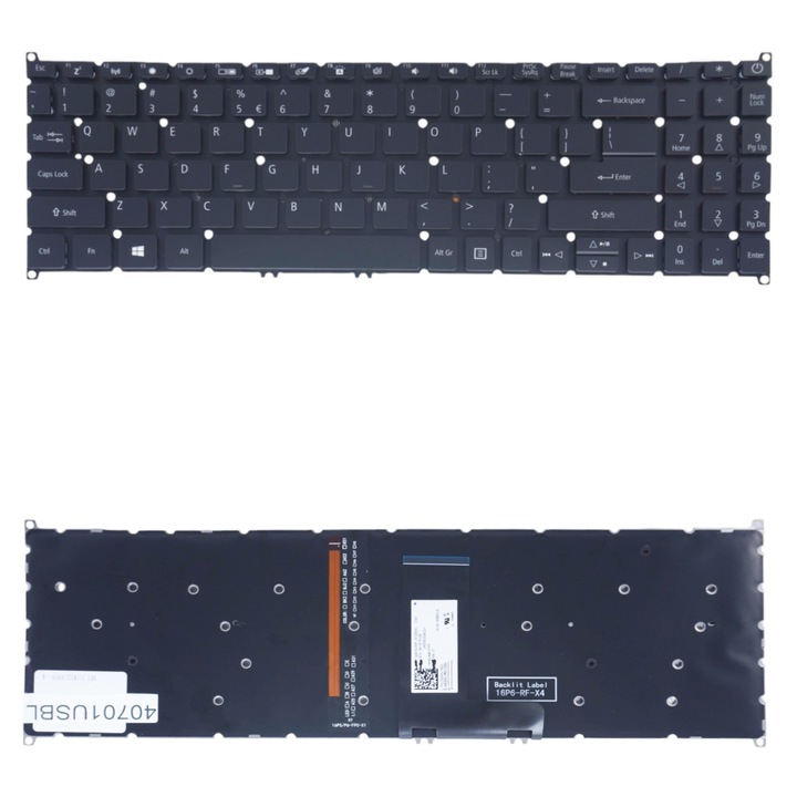 Tastatura laptop Acer Aspire 3 A315-42, fara cadru, iluminare de fundal, neagra