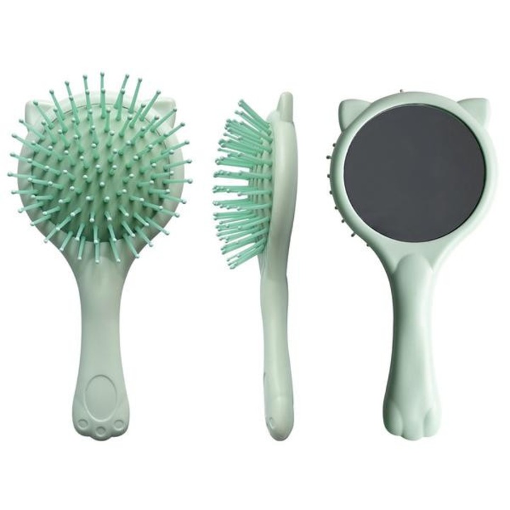 Perie de par pliabila cu oglinda, masaj scalp, argintie, dimensiuni mici