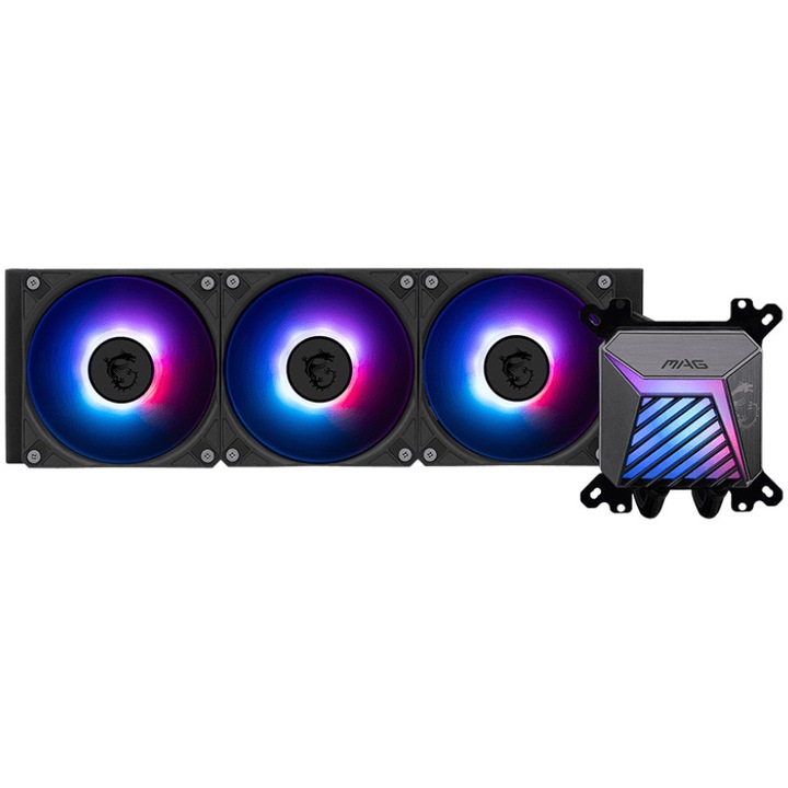 Охладител за процесор MSI MAG CORELIQUID A15 360, ARGB, 360 мм, Съвместим AMD/Intel, Черен