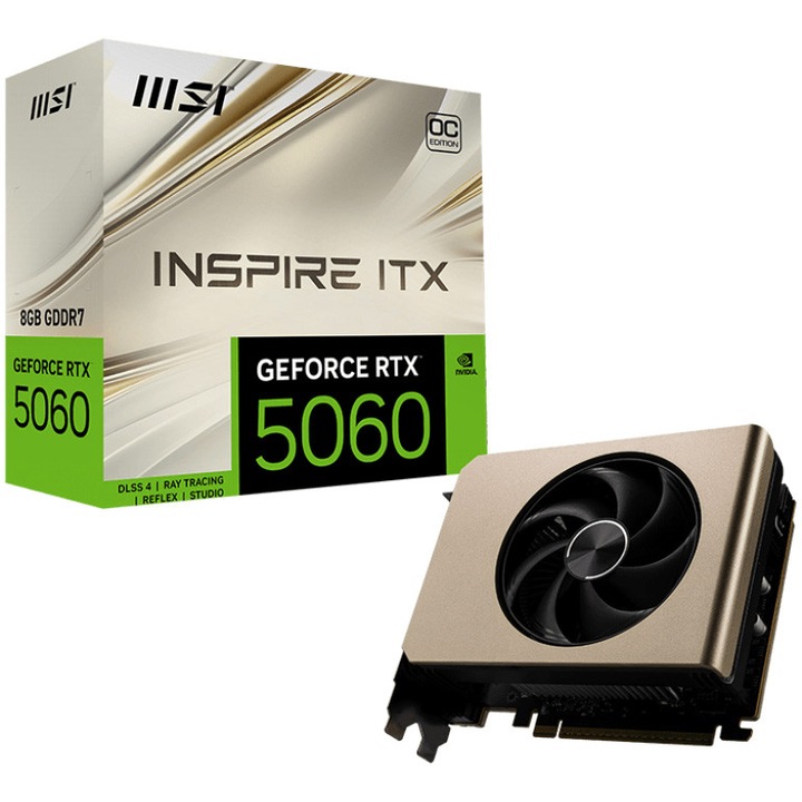 Placa video MSI GeForce RTX™ 5060 8G INSPIRE ITX OC, 8GB GDDR7, 128-bit, Negru/Crem