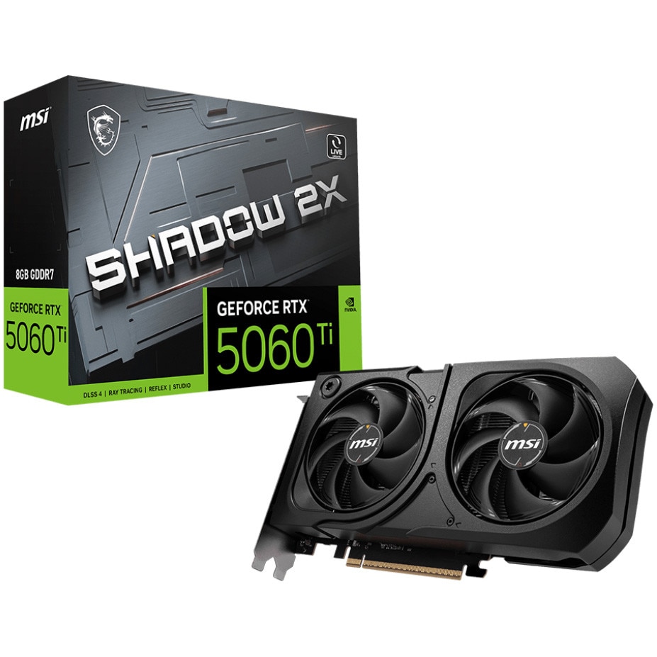 Placa video MSI GeForce RTX 5060 Ti 8G SHADOW 2X OC PLUS, 8GB GDDR7, 128-bit, Negru