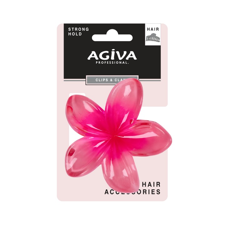 Clamă de păr Agiva Professional, 8 cm, Floare, Roz