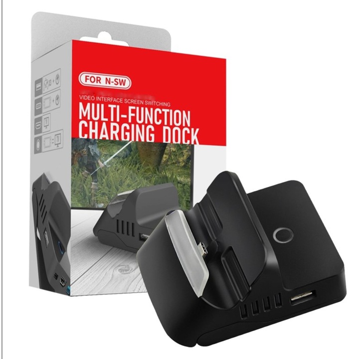 Докинг станция за зареждане Type-C с LAN & HDMI & USB 3.0 за Nintendo Switch/Switch OLED, 95x70x50mm, комплект