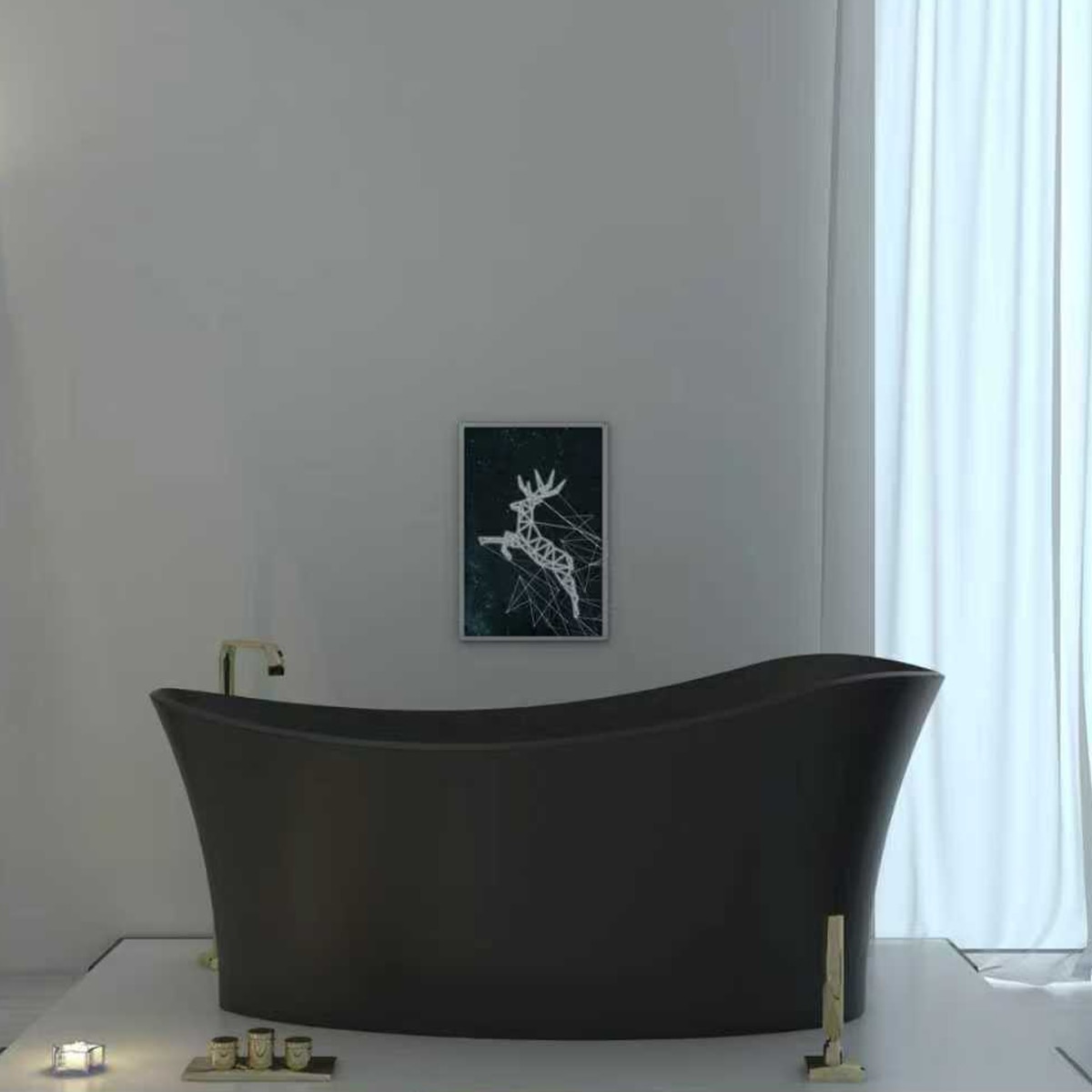 Cada freestanding EGO Interiors Nice, Negru Mat, 150x78x65 cm
