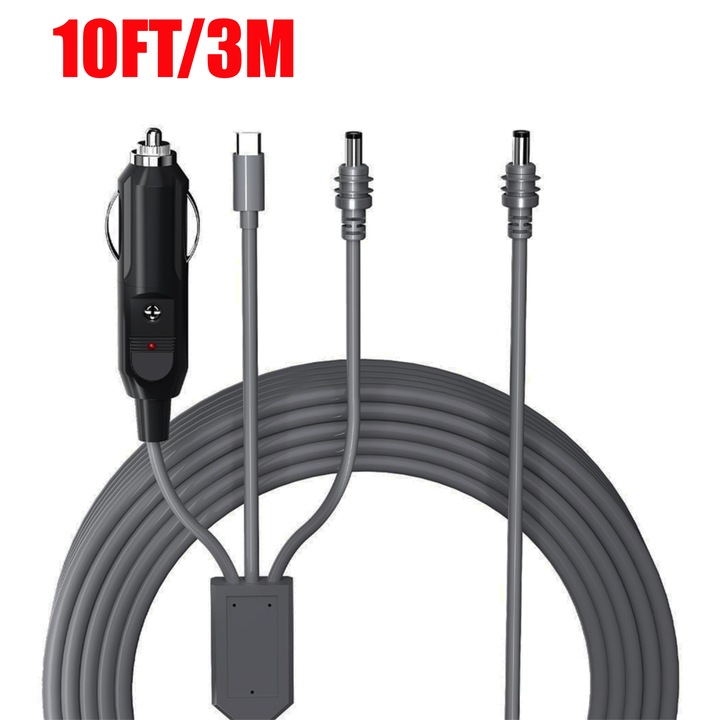 Водоустойчив кабел за зареждане 3-в-1 DC, USB-C към DC, зарядно за кола 12-24V за Starlink Mini 3m/10FT 5.5mm*2.1mm ( SKU.1-PER0101 )
