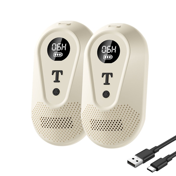 Set 2 purificator de aer portabil mic cu afisaj LCD, AFKSMILE, 3 moduri functionare, 1200mAh, Bej