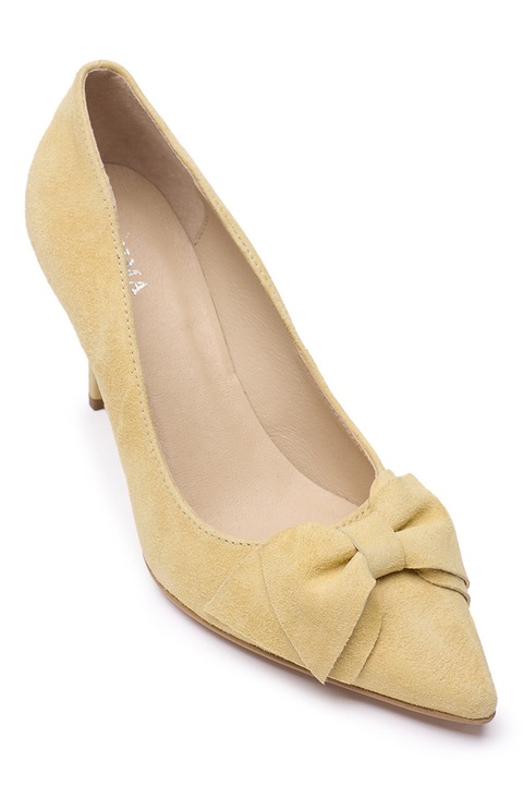 RYŁKO, Pantofi stiletto de piele cu aplicatie funda, Galben