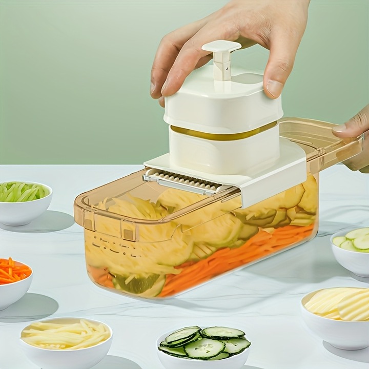 Taietor Multifunctional UAO 5 in 1 pentru Legume, cu Multiple Lame - Feliaza, Taie, Toca si Cojeste, Ideal pentru Munci Marunte in Bucatarie, Alb