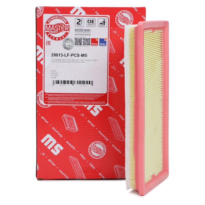 Master-Sport légszűrő, ALFA ROMEO MITO, FIAT 500, LANCIA YPSILON típusokhoz, méretei 272x140x32mm, szett