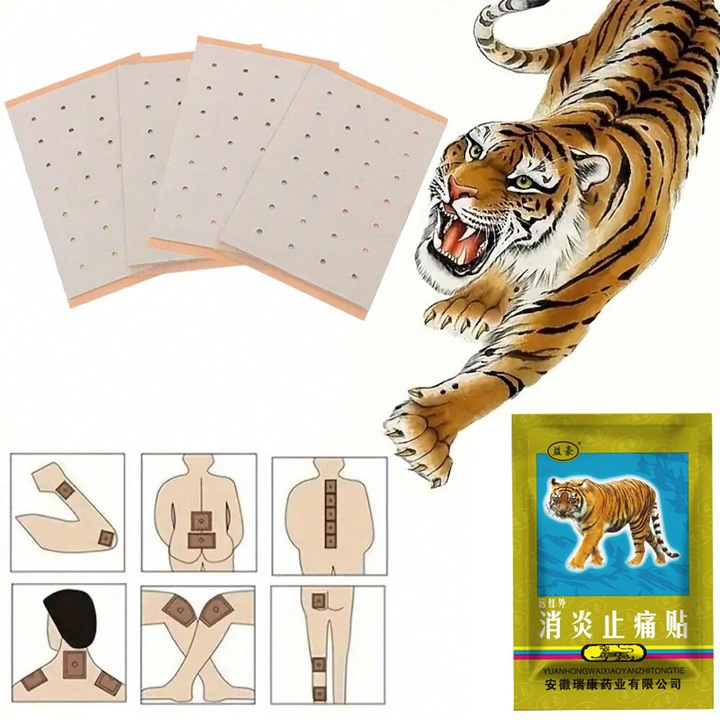 Set 10 pachete de plasturi autocolanti, 80 bucati, pentru dureri musculare si articulare, ingrediente naturale, utilizare 6-8 ore