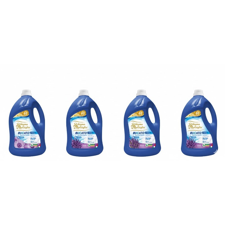 Pachet detergent lichid Schiuma di Marsiglia, 3 x Lavanda + 1 x Ametista Rosa, 4 x 5L, pentru rufe albe si colorate, curatare profunda si parfum floral de lunga durata, pana la 260 spalari