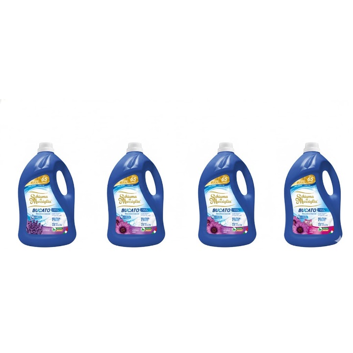 Pachet detergent lichid Schiuma di Marsiglia, 3 x Ametista Rosa + 1 x Lavanda, 4 x 5L, pentru rufe albe si colorate, curatare profunda si parfum floral de lunga durata, pana la 260 spalari