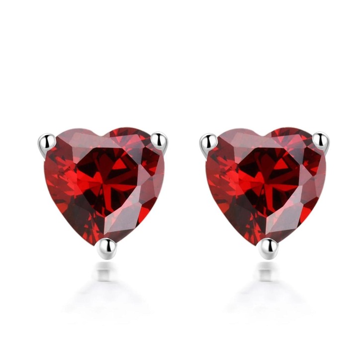 Cercei Inimioara - Argint 925, cu piatra de zirconiu rosu